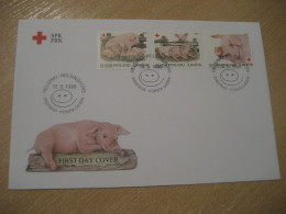 HELSINKI 1998 Red Cross Croix Rouge Set Pig Pigs Porc Cochon Farm FDC Cancel Cover FINLAND - Ferme