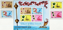 GILBERT AND ELLICE ISLANDS 1974 Canoe Crests (Decorations). Set & S/Sheet, MNH - Isole Gilbert Ed Ellice (...-1979)