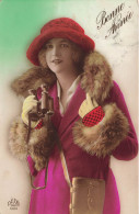 FANTAISIE - Femme - Bonne Anné - Manteau à Fourrures - Longuevues - Jumelles - Carte Postale Ancienne - Women