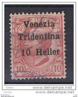 TRENTINO:  1918  SOPRASTAMPATO  -  10 H./10 C. ROSA  US. -  SASS. 29 - Trentin