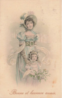 FANTAISIE - Femme - Bonne Et Heureuse Année - Une Femme Avec Sa Fille - Panier De Fleurs - Carte Postale Ancienne - Frauen