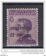 TRENTO  &  TRIESTE:  1919  SOPRASTAMPATO  -  50 C./50 C. VIOLETTO  N. -  CENTRATURA  PERFETTA  -  SASS. 9 - Trentin & Trieste