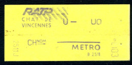 Ticket De Métro Paris - RATP - Coupon Hebdomadaire (CH) - METRO - CHATEAU DE VINCENNES - Europe
