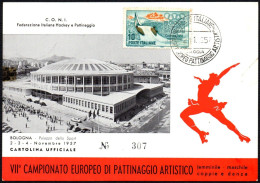 SKATING - ITALIA BOLOGNA 1957 - 7° CAMPIONATO EUROPEO PATTINAGGIO ARTISTICO - CARTOLINA UFFICIALE - 1° TIPO - M - Pattinaggio Artistico