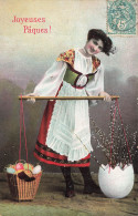 FÊTES - VŒUX - Joyeuses Pâques - Femme Avec Des œufs - Fantaisie - Carte Postale Ancienne - Easter