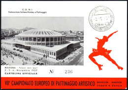 SKATING - ITALIA BOLOGNA 1957 - 7° CAMPIONATO EUROPEO PATTINAGGIO ARTISTICO - CARTOLINA UFFICIALE - 1° TIPO - M - Kunstschaatsen