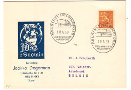 Finlande - Carte Postale De 1959 - Oblit Helsinki - - Covers & Documents