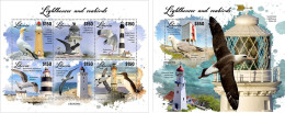 Liberia 2023 Lighthouses Of The World And Seabirds Set Of 2 Block's MNH - Gabbiani
