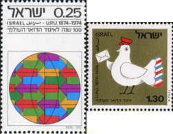 129147 MNH ISRAEL 1974 CENTENARIO DE LA UNION POSTAL UNIVERSAL - Nuovi (senza Tab)