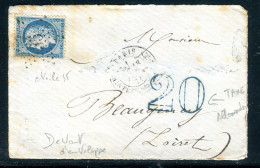 Cérès 20ct Avec étoile 35 Sur Devant D'enveloppe De Paris Pour Beaugency Avec Taxe Allemande En 1871 - J 235 - 1849-1876: Classic Period