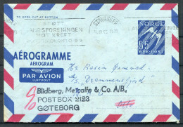 1955 Norway 55ore Aerogramme Aerogram Stavanger - M/S DRAMMENSFJORD Oslo Redirected - Goteborg - Enteros Postales