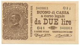 2 LIRE FALSO D'EPOCA BUONO DI CASSA EFFIGE VITTORIO EMANUELE III 02/09/1914 QFDS - [ 8] Fakes & Specimens