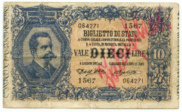 10 LIRE FALSO D'EPOCA BIGLIETTO DI STATO EFFIGE UMBERTO I 02/09/1914 BB - [ 8] Fictifs & Specimens