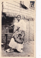 Real Photo Filipina Beauty In Native Costume And Fan In Front Of A Nipa Hut - Philippines