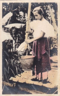 Hand Colored Real Photo Filipina Filling An Aluminiulm Bucket With Bamboo - Philippines