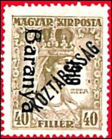 1919 SITED OVERPRINT In Black, 40 F Zita, Baranya Provisorium. Key Value Certified - Baranya