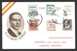 Arriba España. Guerra Civil Española. Sellos Con Sobrecarga 'Málaga Liberada 1937'. D.J.Calvo Sotelo. Arriba España. Spa - Errors & Oddities