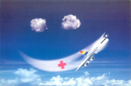 Aviaton Postcard Plane Romania Red Cross - Croix-Rouge