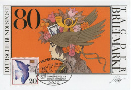Germany Deutschland 1988 Maximum Card, Tag Der Briefmarke, Stamp Day, Postman Bird Birds Dove, Wilhelmshaven - 1981-2000