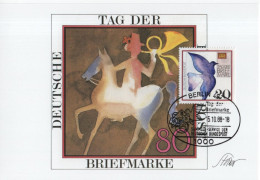 Germany Deutschland 1988 Maximum Card, Tag Der Briefmarke, Stamp Day, Postman Bird Birds Dove, Berlin - 1981-2000