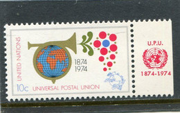 UNITED NATIONS - NEW YORK   - 1974  UNIVERSAL POSTAL UNION  WITH TAB  MINT NH - Ongebruikt