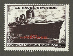 Timbre   France- - Vignette - Erinnophilie - 76  Le Havre - Paquebot  Normandie-  Le Havre - New York - Tourism (Labels)