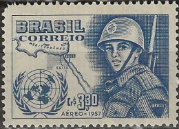 BRAZIL 1957 Air. United Nations Day - 5cr30 - U.N. Emblem, Map Of Suez Canal And Soldier MNH - Luchtpost