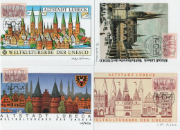 Germany Deutschland 1990 Maximum Cards X4, Weltkulturerbe Der UNESCO, Altstadt Lubeck, World Heritage Site, Bonn - 1981-2000