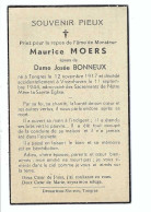 DP  Maurice MOERS époux De Dame Josée BONNEUX  Geb.Tongeren 1917  Gestorven Vroenhoven  1944 - Religion & Esotérisme