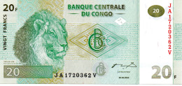 CONGO  Billet Banque 20 F  Bank-note Banknote Lion Leo - Demokratische Republik Kongo & Zaire