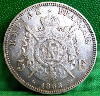 MONNAIE NAPOLEON III, 5 FRANCS 1868 BB STRASBOURG  , Tête Laurée Argent   Old Silver FRANCE COIN - 5 Francs