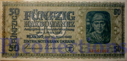 UKRAINE 50 KARBOWANEZ 1942 PICK 54 AUNC RARE - Ucrania