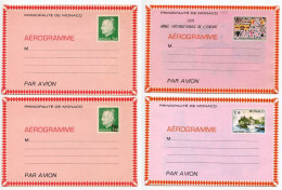 Monaco 1970's 4 Different Mint Aeogrammes - Prince Rainier III, Royal Place & International Year Of The Child - Entiers Postaux