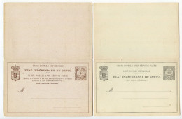 Belgian Congo 1890's 2 Different Mint Postal Reply Cards - 5c. + 10c. & 15c. + 10c. Palm Trees - Stamped Stationery