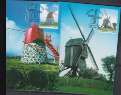 WINDMILLS - AZORES - 2002- WINDMILLS SET OF 2 MAXI CARDS WITH SPECIAL POSTMARKS - Mühlen