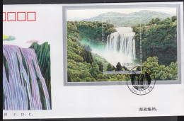 CHINA - 2001 - HUANGGUOSHU WATERFALLS SOUVENIR SHEET ON ILLUSTRATED FDC  - Cartas & Documentos