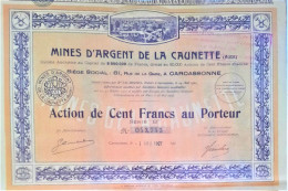 S.A. Mines D'argent De La Caunette - Carcassonne - 1927 - Action De 100 Francs - Mines