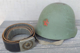 Elmetto Esercito Jugoslavo NE-44 Originale Completo Con Cinturone Cuoio - Casques & Coiffures