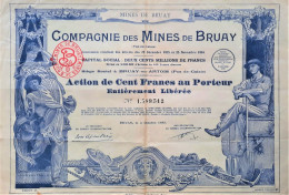 S.A. Compagnie Des Mines De Bruay - 1939 - Action De 100 Francs Au Porteur - DECO ! - Bruay-en Artois (pas De Calais) - Mines
