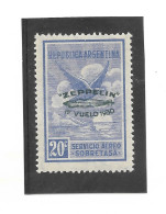 ARGENTINA 1930 OVERPRINTED STAMP ZEPPELIN FIRST FLIGHT 20C BLUE MICHEL 342 SCOTT C25 MNH - Unused Stamps