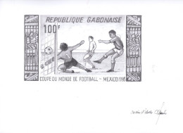 GABON(1986) Shot On Goal. Original Artwork Signed By The Engraver JUMELET. Pencil On Tracing Paper Measuring 31 X 24 Cm - 1986 – Mexico