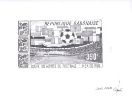 GABON(1986) Soccer Stadium. Flags. Original Artwork Signed By The Engraver JUMELET. Pencil On Tracing Paper Measuring 31 - 1986 – México