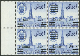 ABU DHABI: Sc.25, 1966 1D. On 10R., High Value Of The Set In MNH Block Of 4 With Sheet Margin, Superb! - Abu Dhabi