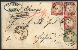 GERMANY: Entire Letter Sent By Registered Mail From Mainz To Giessen On 14/AU/1871, Franked With 10Kr., Fine Quality, Ve - Briefe U. Dokumente