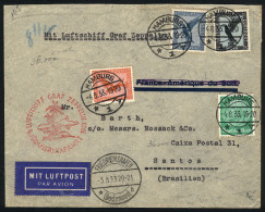 GERMANY: Cover Flown Via ZEPPELIN, From Hamburg To Santos (Brazil) On 4/AU/1933, Franked By Sc.C33 + Other Values (total - Briefe U. Dokumente