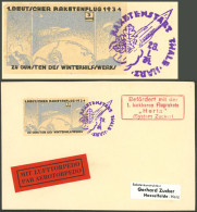 GERMANY: Cover Flown By Rocket On 28/JA/1934, With Nice Cinderella Of 3Mk., VF Quality! - Covers & Documents