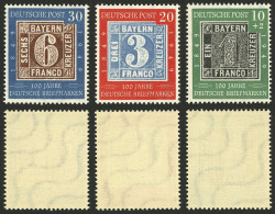 GERMANY - ANGLO-AMERICAN OCCUPATION ZONE: Yvert 76/78, 1949 Stamp Centenary, Cmpl. Set Of 3 MNH Values, Excellent! - Other & Unclassified