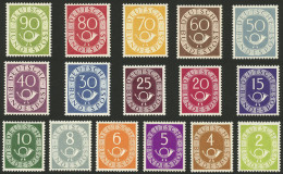 WEST GERMANY: Yvert 9/24, 1951/2 Post Horn, Complete Set Of 16 Values, Mint Lightly Hinged, Very Fresh, Very Fine Qualit - Unused Stamps