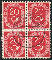 WEST GERMANY: Yvert 16 (Michel 130), 1951 Postal Horn 20Pf., Used Block Of 4 Of VF Quality, With Guarantee Mark On Back, - Gebraucht