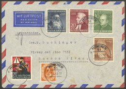 WEST GERMANY: Yvert 42/45, 1952 Famous Persons, The Set Of 4 Values (+ Other Stamps) On An Airmail Cover Sent From Münch - Storia Postale